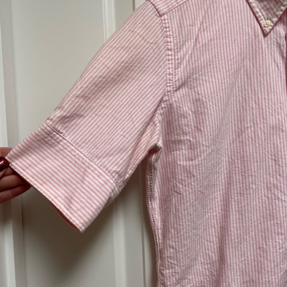 🩷 Vintage Ralph Lauren Sz Small White Pink Stripe Cuffed Button-Down Shirt Y2K - Picture 4 of 10